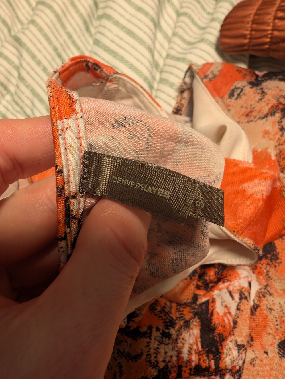 Orange Patterned Sleeveless Ruffled Top - Picture 2 of 3